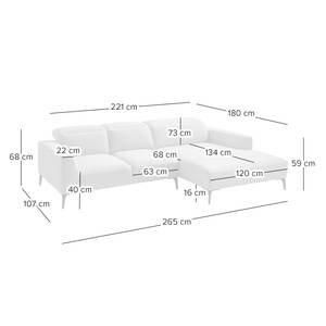 Ecksofa BERRIE mit Longchair Webstoff Milan: Anthrazit - Breite: 265 cm - Longchair davorstehend rechts