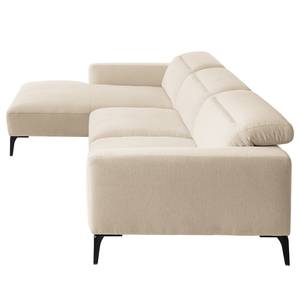 Hoekbank BERRIE met chaise longue Geweven stof Saia: Beige - Breedte: 328 cm - Longchair vooraanzicht links