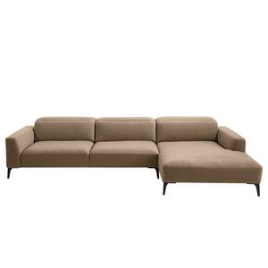 Ecksofa BERRIE mit Longchair Webstoff - Webstoff Milan: Grau-Braun - Breite: 329 cm - Longchair davorstehend rechts