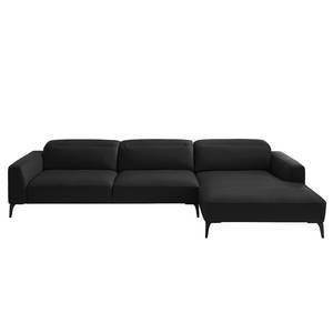 Ecksofa BERRIE mit Longchair Echtleder - Echtleder Neto: Schwarz - Breite: 329 cm - Longchair davorstehend rechts