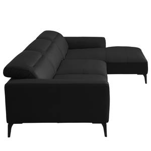 Ecksofa BERRIE mit Longchair Echtleder - Echtleder Neto: Schwarz - Breite: 329 cm - Longchair davorstehend rechts