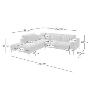 Hoekbank BERRIE met ottomane Geweven stof Saia: Beige - Breedte: 263 cm - Ottomaan vooraanzicht links