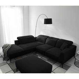 Ecksofa BERRIE mit Ottomane Webstoff - Webstoff Saia: Anthrazit - Breite: 263 cm - Ottomane davorstehend links