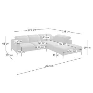 Canapé d’angle BERRIE méridienne longue Tissu Milan : Blanc vieilli - Largeur : 263 cm - Méridienne longue à droite (vue de face)