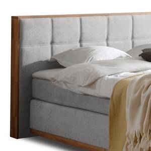 Boxspring Levana geweven stof/deels massief beukenhout - Heldergrijs - 180 x 200cm - Tweepersoonsmatras H2/H4