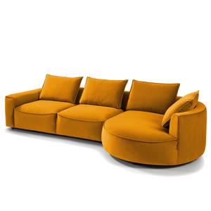 Divano angolare con penisola BUCKLEY Velluto - Velluto Shyla: giallo-arancio - Longchair preimpostata a destra