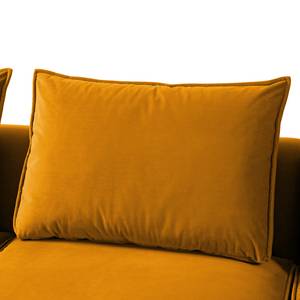 Canapé d’angle BUCKLEY avec ottomane Velours - Velours Shyla: Orange jaune - Méridienne courte à droite (vue de face)