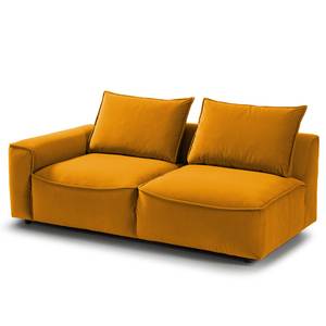 Ecksofa BUCKLEY mit Ottomane Samt - Samt Shyla: Orangegelb - Longchair davorstehend rechts