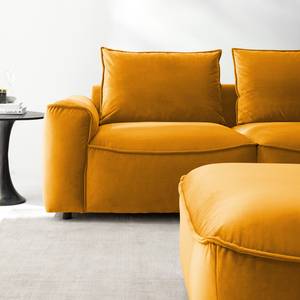 Divano angolare con penisola BUCKLEY Velluto - Velluto Shyla: giallo-arancio - Longchair preimpostata a destra