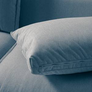 Canapé d’angle BUCKLEY avec ottomane Tissu - Tissu Saia: Bleu jean - Méridienne courte à droite (vue de face)
