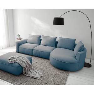 Ecksofa BUCKLEY mit Ottomane Webstoff - Webstoff Saia: Denim - Longchair davorstehend rechts