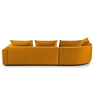 Canapé d’angle BUCKLEY avec ottomane Velours - Velours Shyla: Orange jaune - Méridienne courte à gauche (vue de face)