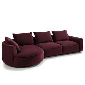 Ecksofa BUCKLEY mit Ottomane Samt - Samt Shyla: Aubergine - Longchair davorstehend links