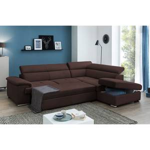 Ecksofa Bowery Microfaser - Schokolade/ Braun - Ottomane davorstehend rechts