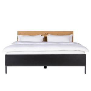 Bedframe Flox fineerlaag van echt hout - eikenhout/zwart