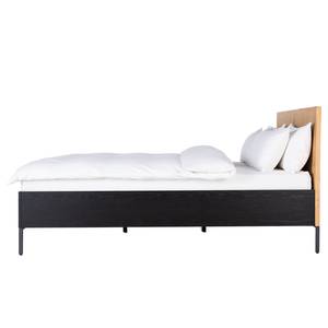 Bedframe Flox fineerlaag van echt hout - eikenhout/zwart