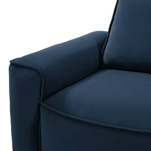 Canapé d’angle BUCKLEY avec méridienne Velours - Velours Shyla: Bleu foncé - Méridienne courte à droite (vue de face)