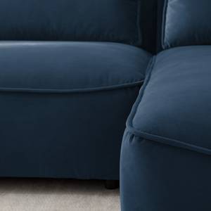 Hoekbank BUCKLEY met chaise longue fluweel - Velours Shyla: Donkerblauw - Longchair vooraanzicht rechts