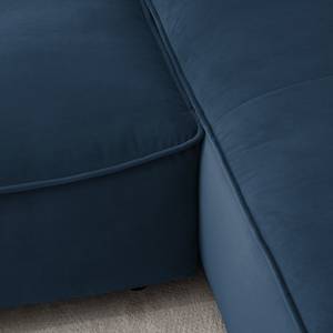 Canapé d’angle BUCKLEY avec méridienne Velours - Velours Shyla: Bleu foncé - Méridienne courte à droite (vue de face)