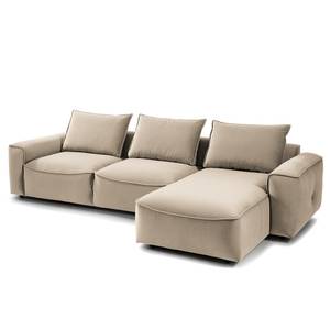 Ecksofa BUCKLEY mit Longchair Samt Shyla: Beige - Longchair davorstehend rechts