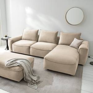 Ecksofa BUCKLEY mit Longchair Samt Shyla: Beige - Longchair davorstehend rechts