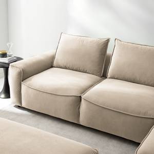 Ecksofa BUCKLEY mit Longchair Samt Shyla: Beige - Longchair davorstehend rechts