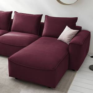 Ecksofa BUCKLEY mit Longchair Samt Shyla: Aubergine - Longchair davorstehend rechts