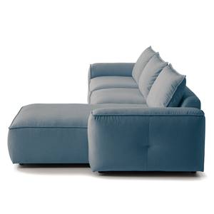 Hoekbank BUCKLEY met chaise longue geweven stof - Geweven stof Saia: Jeansblauw - Longchair vooraanzicht rechts