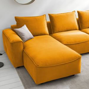 Divano con chaise longue BUCKLEY Velluto - Velluto Shyla: giallo-arancio - Longchair preimpostata a sinistra