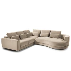 Ecksofa WILLOWS 2-Sitzer mit Ottomane Samt - Samt Shyla: Beige - Ottomane davorstehend rechts