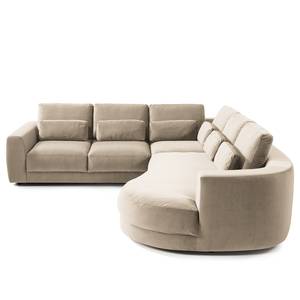 Ecksofa WILLOWS 2-Sitzer mit Ottomane Samt - Samt Shyla: Beige - Ottomane davorstehend rechts