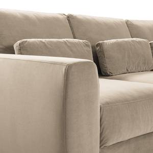 Ecksofa WILLOWS 2-Sitzer mit Ottomane Samt - Samt Shyla: Beige - Ottomane davorstehend rechts