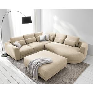 Ecksofa WILLOWS 2-Sitzer mit Ottomane Webstoff Amila: Beige - Ottomane davorstehend rechts