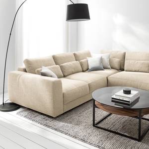 Ecksofa WILLOWS 2-Sitzer mit Ottomane Webstoff Amila: Beige - Ottomane davorstehend rechts