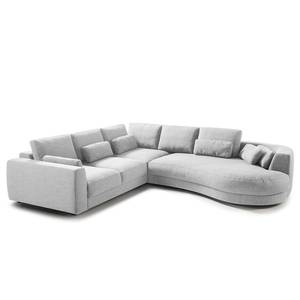 Ecksofa WILLOWS 2-Sitzer mit Ottomane Webstoff Amila: Hellgrau - Ottomane davorstehend rechts