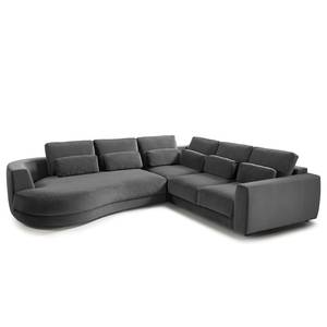 Ecksofa WILLOWS 2-Sitzer mit Ottomane Samt Shyla: Grau - Ottomane davorstehend links