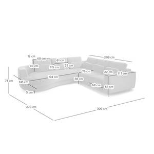 Ecksofa WILLOWS 2-Sitzer mit Ottomane Samt Shyla: Grau - Ottomane davorstehend links