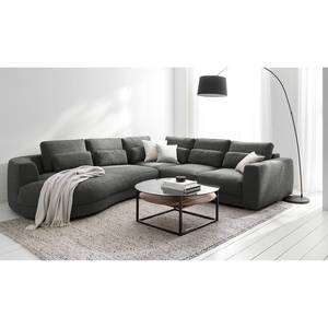 Ecksofa WILLOWS 2-Sitzer mit Ottomane Webstoff Amila: Grau - Ottomane davorstehend links