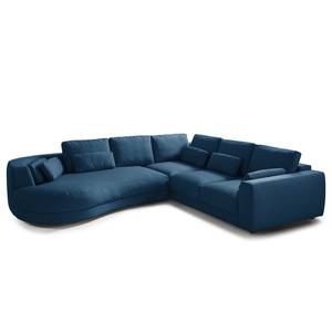 Ecksofa WILLOWS 2-Sitzer mit Ottomane Webstoff - Webstoff Anda II: Blau - Ottomane davorstehend links