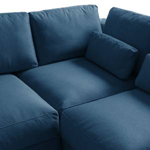 Ecksofa WILLOWS 2-Sitzer mit Ottomane Webstoff - Webstoff Anda II: Blau - Ottomane davorstehend links