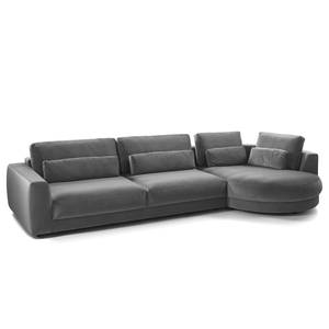 Ecksofa WILLOWS 3-Sitzer mit Ottomane Samt Shyla: Grau - Ottomane davorstehend rechts