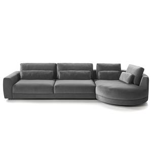 Ecksofa WILLOWS 3-Sitzer mit Ottomane Samt Shyla: Grau - Ottomane davorstehend rechts