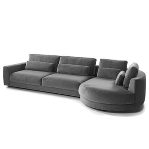 Ecksofa WILLOWS 3-Sitzer mit Ottomane Samt Shyla: Grau - Ottomane davorstehend rechts