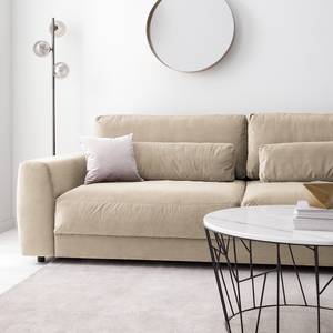 Ecksofa WILLOWS 3-Sitzer mit Ottomane Samt - Samt Shyla: Beige - Ottomane davorstehend rechts