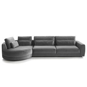 Ecksofa WILLOWS 3-Sitzer mit Ottomane Samt Shyla: Grau - Ottomane davorstehend links