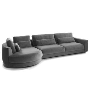 Ecksofa WILLOWS 3-Sitzer mit Ottomane Samt Shyla: Grau - Ottomane davorstehend links