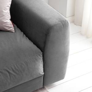 Ecksofa WILLOWS 3-Sitzer mit Ottomane Samt Shyla: Grau - Ottomane davorstehend links