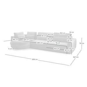 Canapé d’angle WILLOWS (3 places) Tissu Amila: Gris - Méridienne longue à gauche (vue de face)