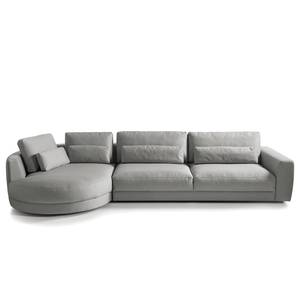 Ecksofa WILLOWS 3-Sitzer mit Ottomane Webstoff Anda II: Silber - Ottomane davorstehend links