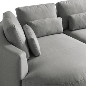 Ecksofa WILLOWS 3-Sitzer mit Ottomane Webstoff Anda II: Silber - Ottomane davorstehend links